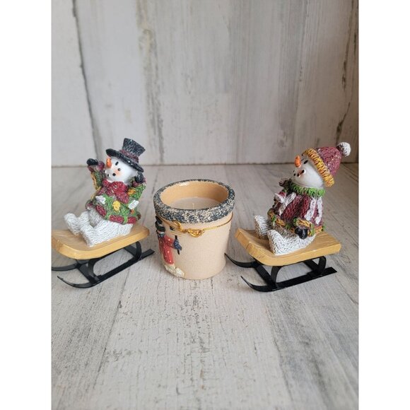 Snowman sleigh set tealight candle xmas figure decor snow - Picture 2 of 5